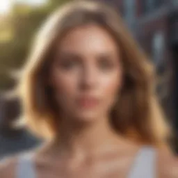 Elegant woman with shiny hair in sunlight