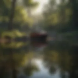 A serene landscape with a reflective pond