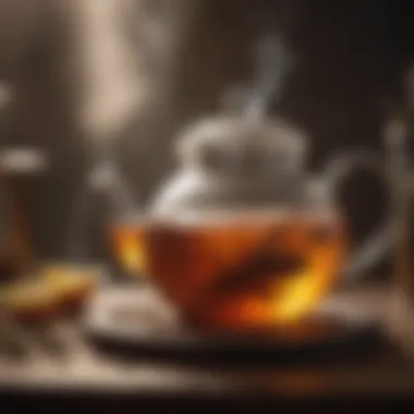 Aromatic tea brewing in a glass teapot with steam