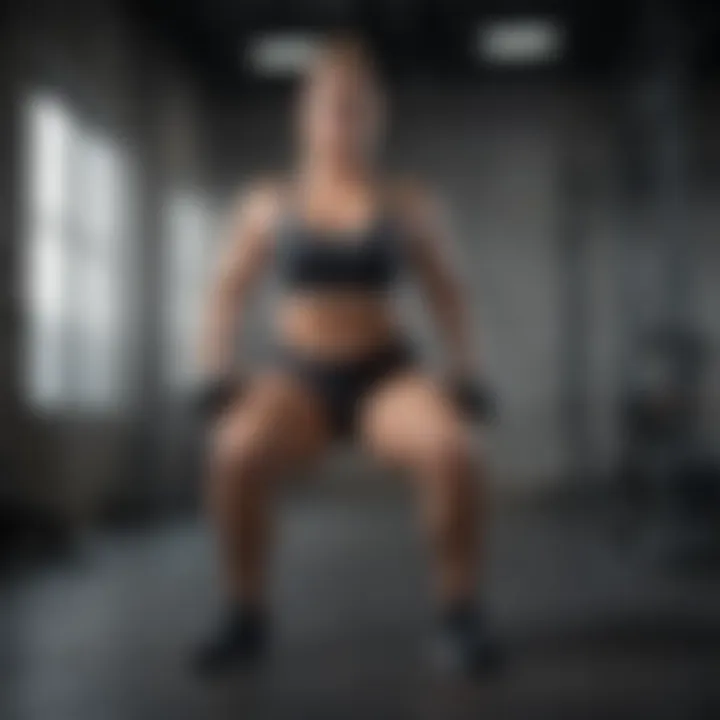 Obese female performing dumbbell squats