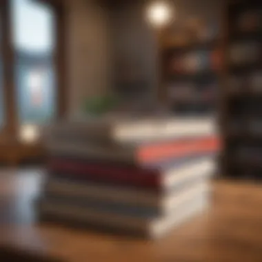 A stack of best-selling entrepreneurship books on a wooden table