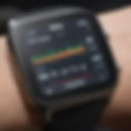 A close-up view of a premium wearable calorie tracker displaying data metrics