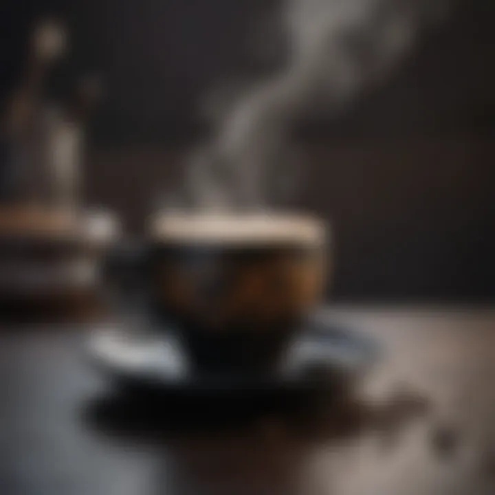 Black coffee cup with abstract steam swirls