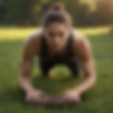 Athlete executing a plank on a grassy field