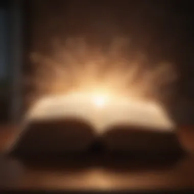 An open book with light radiating from its pages, symbolizing enlightenment.