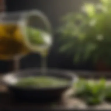 Fresh Green Tea Brewing Process Close-up of green tea leaves being freshly brewed