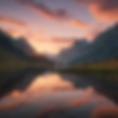 Tranquil Evening Reflections Calm sunset over a peaceful mountain landscape