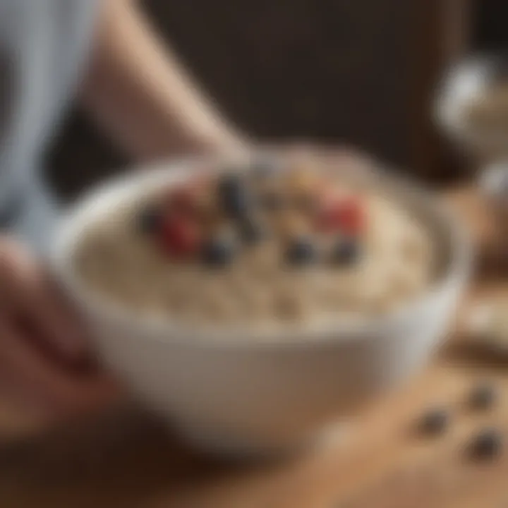 A person adding chia seeds to a bowl of oatmeal