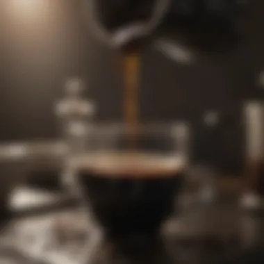 Close-up of a black coffee pour-over process
