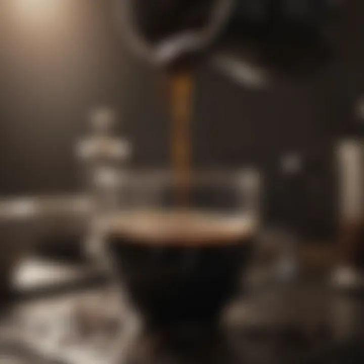 Close-up of a black coffee pour-over process