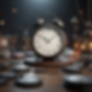 Time Management Challenges A clock surrounded by various distractions representing time management struggles.