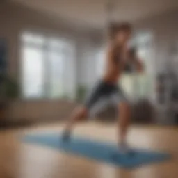 Dynamic home workout routine showcasing various exercises.