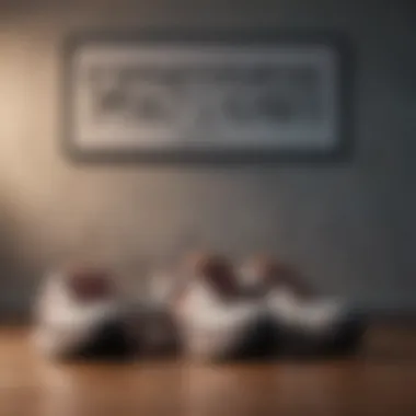 A pair of running shoes placed next to a motivational quote on a wall.