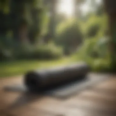 Inviting Mindfulness A yoga mat laid out in a tranquil garden setting, inviting mindfulness.