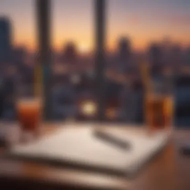 Evening Reflection: Celebrating Daily Successes A journal and a pen laid out on a table during dusk, reflecting on the day's accomplishments.