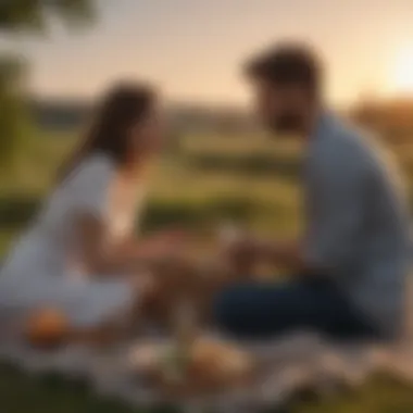 Couple enjoying a sunset picnic