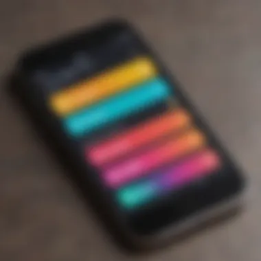 Vibrant Interface of a To-Do List App A close-up of an iPhone displaying a colorful interface of a popular to-do list app.