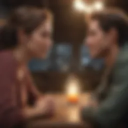 A contemplative couple engaged in a heartfelt conversation