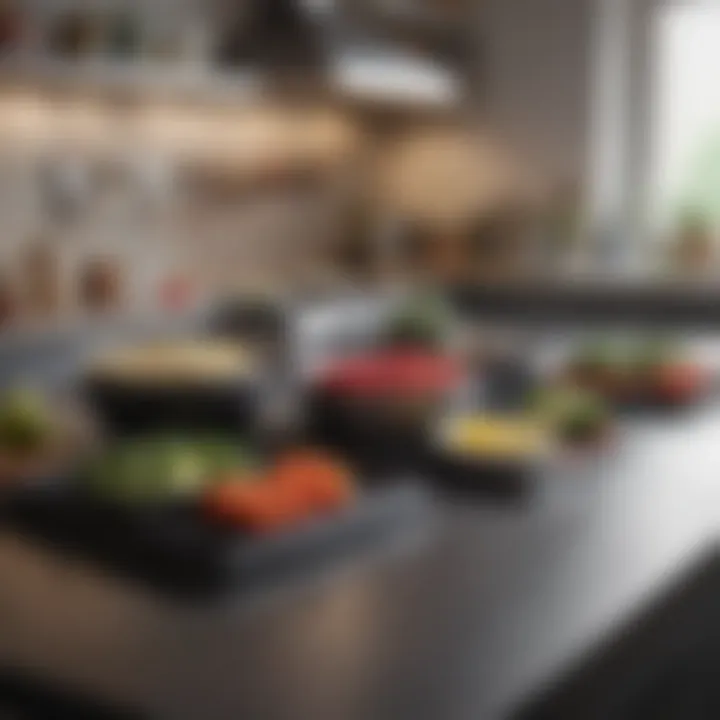 A neatly arranged kitchen countertop with essential cooking tools and ingredients