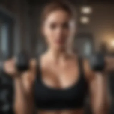 A woman lifting dumbbells with focus and determination