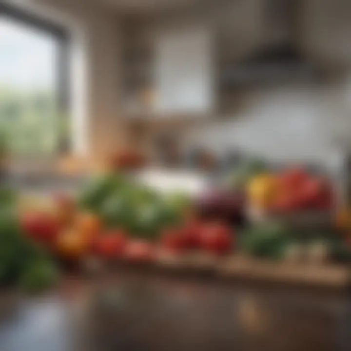 Fresh vegetables and fruits in a kitchen setting