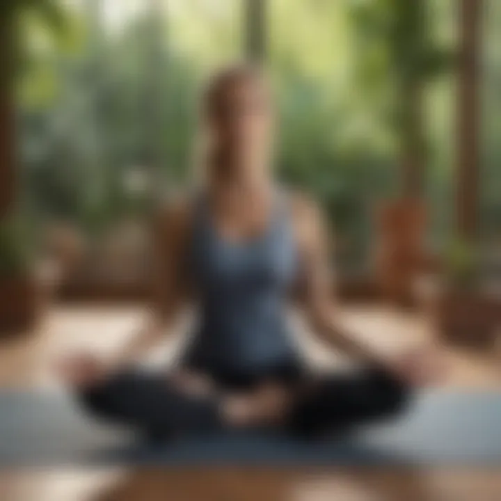 Mature woman practicing yoga in a serene setting