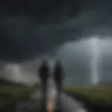 Illustration of a person standing under a storm cloud with a glimmer of sunlight breaking through