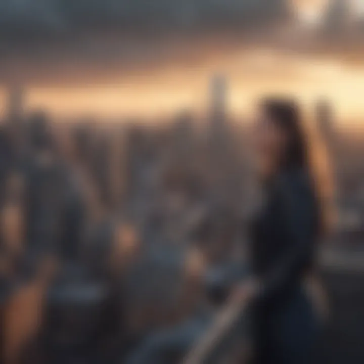 An inspiring depiction of ambition in a city skyline