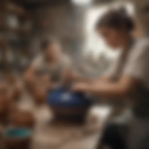A vibrant pottery class showcasing collaboration and creativity among friends.