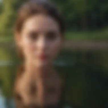 Reflections of Worth A close-up of a reflection in a calm lake representing self-reflection