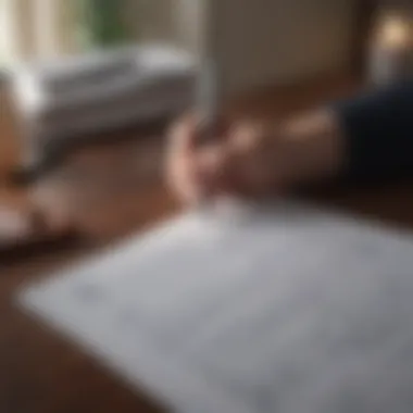 A person reviewing documents with a pen in hand.