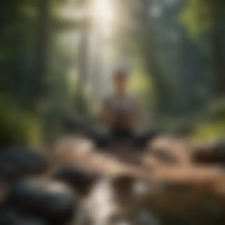 A calming scene of an individual practicing yoga outdoors.