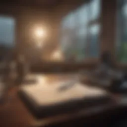 A serene workspace with a journal and pen, symbolizing reflection and goal-setting.