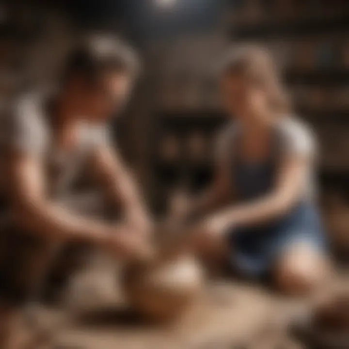 A couple participating in a pottery workshop creating unique ceramics