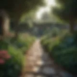 Illustration of a serene virtual garden in a calming game