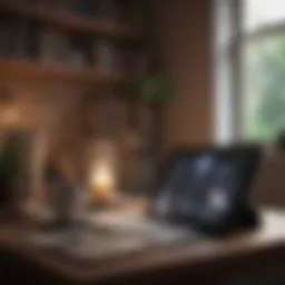 A cozy reading nook featuring a Samsung tablet.