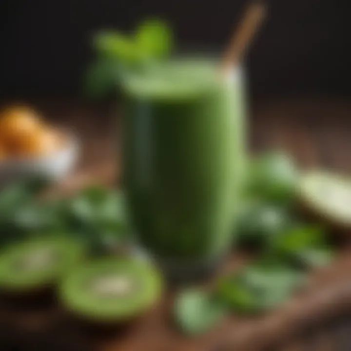 Green smoothie with spinach, kiwi, and mint leaves