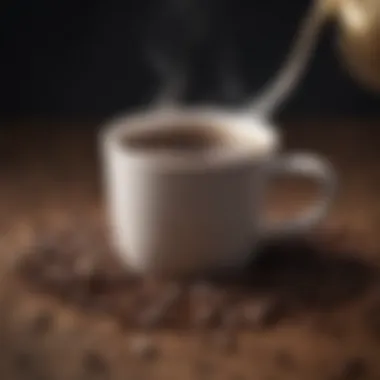 Close-up of coffee grounds and a fresh brew