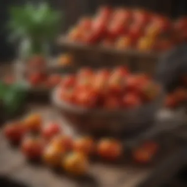 Variety of colorful tomatoes on a rustic wooden table