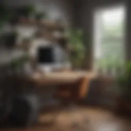 A serene home office setup with a laptop and plants