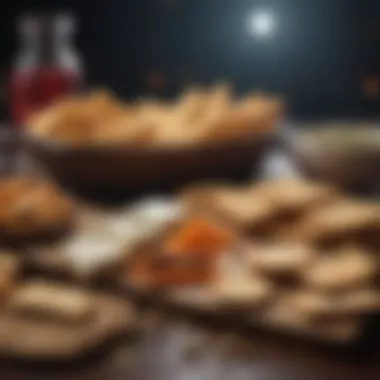 Savory Snack Selection for Late Night A selection of savory snacks including cheese and crackers