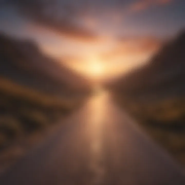 A winding road leading towards a sunset, representing the journey of life