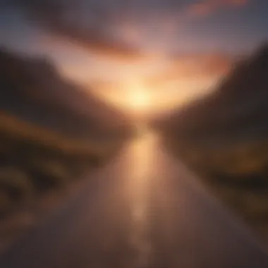 Path to Enlightenment A winding road leading towards a sunset, representing the journey of life