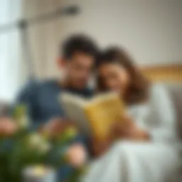A couple reading together in a cozy setting