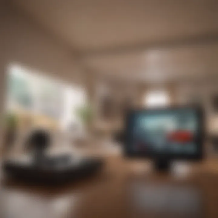 A modern security system with surveillance cameras and alarms
