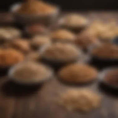 An assortment of whole grain snacks arranged on a rustic surface.