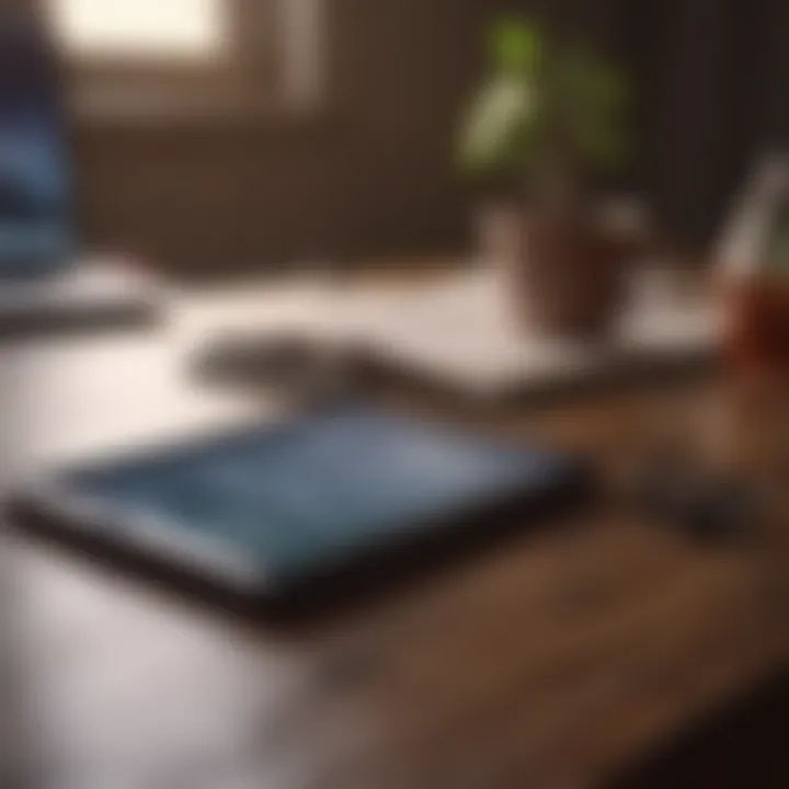 A digital tablet displaying a personal finance ebook on a sleek desk.