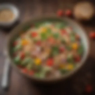 A vibrant salad bowl brimming with grains, beans, and vegetables