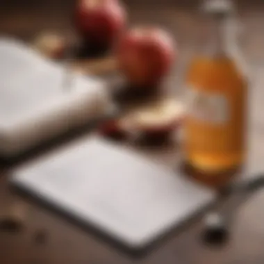 Incorporating Apple Cider Vinegar into Daily Health Practices A measuring spoon with apple cider vinegar and a notebook for health tracking