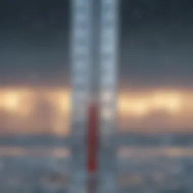 Thermometer Reflecting Cold Exposure A thermometer showing a low temperature with a backdrop of icy water droplets